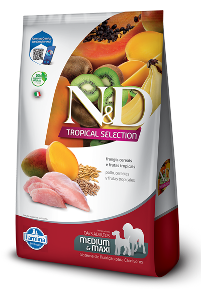 Pollo, Cereales y Frutas Tropicales Adult Medium & Maxi